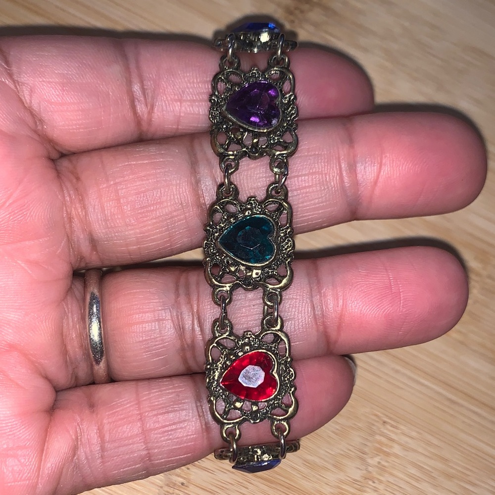 Vintage Brass Heart Charm Bracelet